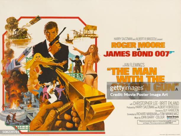 Poster for Guy Hamilton's 1974 action movie 'The Man with the Golden Gun' starring Roger Moore as 'James Bond'.