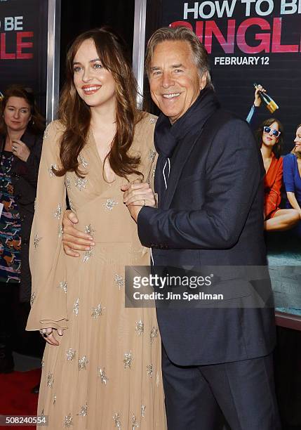 Actors Dakota Johnson and Don Johnson attends the "How To Be Single" New York premiere at NYU Skirball Center on February 3, 2016 in New York City.