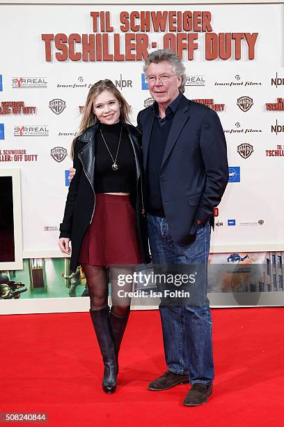 Farina Flebbe and her father Hans-Joachim Flebbe attend the 'Off Duty' German premiere on February 03, 2016 in Berlin, Germany.