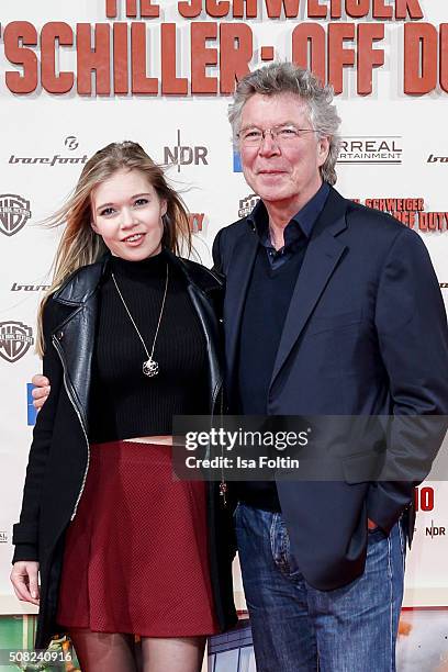 Farina Flebbe and her father Hans-Joachim Flebbe attend the 'Off Duty' German premiere on February 03, 2016 in Berlin, Germany.