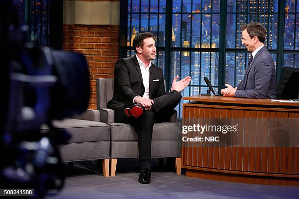 Episode 320 -- Pictured: New York Mets pitcher, Matt Harvey, during an interview with host Seth Meyers on February 3, 2016 --