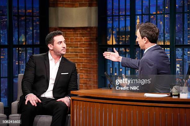 Episode 320 -- Pictured: New York Mets pitcher, Matt Harvey, during an interview with host Seth Meyers on February 3, 2016 --