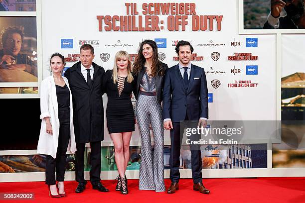 Alyona Konstantinova, Til Schweiger, Luna Schweiger, Berrak Tuezuenatac and Fahri Yardim attend the 'Off Duty' German Premiere on February 03, 2016...