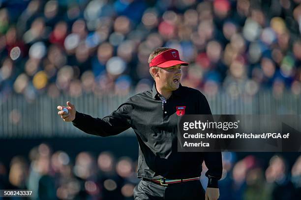 Jeff Overton during the session four singles matches at the 38th Ryder Cup at the Twenty Ten Course at Celtic Manor in Newport, Wales, on Monday,...