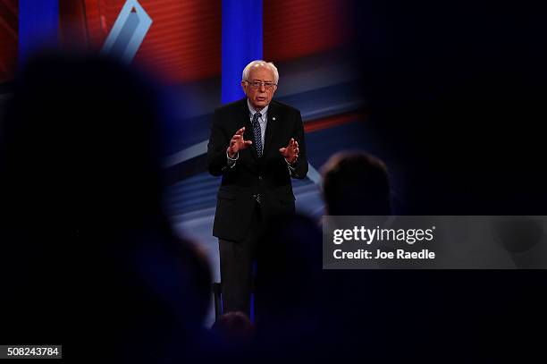 Democratic Presidential candidates Sen. Bernie Sanders speaks during a CNN and the New Hampshire Democratic Party hosted Democratic Presidential Town...