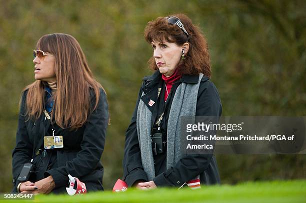Melissa Lehman and Darlene Remy during the morning fourball matches at the 38th Ryder Cup at the Twenty Ten Course at Celtic Manor in Newport, Wales,...
