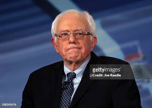 Democratic Presidential candidates Sen. Bernie Sanders looks on during a CNN and the New Hampshire Democratic Party hosted Democratic Presidential...