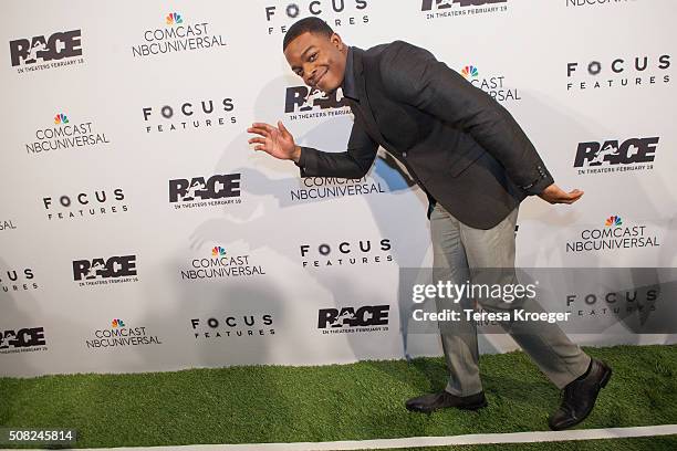 Actor Stephan James attends the Washington, DC premiere of "Race" at The Newseum on February 3, 2016 in Washington, DC.