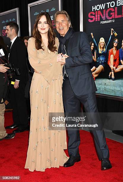 Dakota Johnson and Don Johnson attend "How To Be Single" New York Premiere - Arrivals at NYU Skirball Center on February 3, 2016 in New York City.