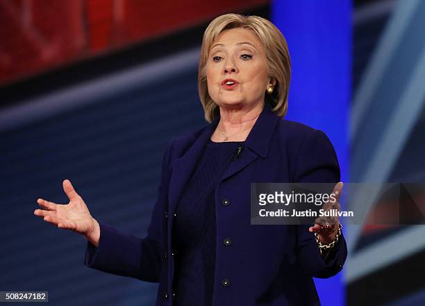 Democratic Presidential candidates Hillary Clinton speaks during a CNN and the New Hampshire Democratic Party hosted Democratic Presidential Town...