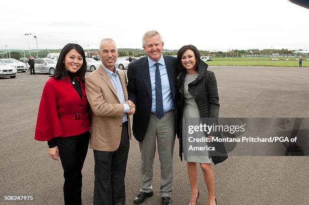 From L to R: Lisa Pavin, Corey Pavin, Colin Montgomerie, and Gaynor Montgomerie at the 38th Ryder Cup at the Cardiff Airport in Cardiff, Wales, on...