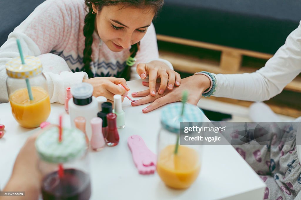 Teenage Girls Sleepover Nail Polishing