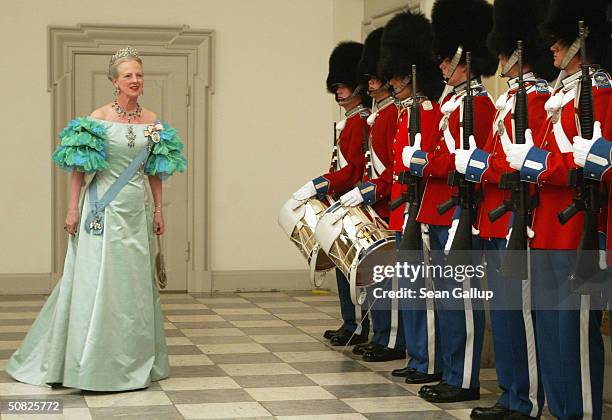 Queen Margrethe II of Denmark attends a celebratory dinner at Christiansborg Palace on May 11, 2004 in honor of the upcoming wedding of Crown Prince...