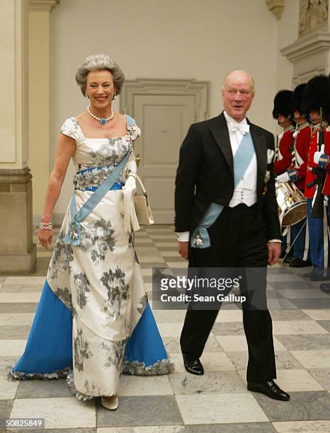 Danish Princess Benedikte, sister of Queen Margrethe II, and her husband Prince Richard of Sayn-Wittgenstein-Berleburg attend a celebratory dinner at...