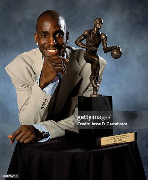 Kevin Garnett of the Minnesota Timberwolves poses for an MVP portrait at Target Center on May 3, 2004 in Minneapolis, Minnesota. NOTE TO USER: User...