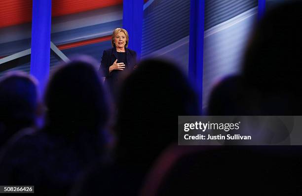 Democratic Presidential candidates Hillary Clinton speaks during a CNN and the New Hampshire Democratic Party hosted Democratic Presidential Town...