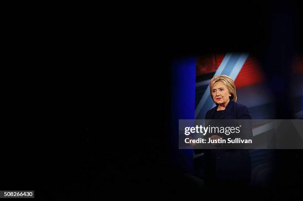 Democratic Presidential candidates Hillary Clinton speaks during a CNN and the New Hampshire Democratic Party hosted Democratic Presidential Town...