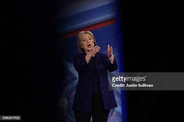 Democratic Presidential candidates Hillary Clinton speaks during a CNN and the New Hampshire Democratic Party hosted Democratic Presidential Town...