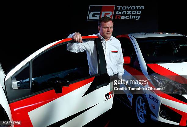 Tommi Makinen, head of Toyota Motor Corp.'s World Rally Championship project, poses for a photograph during a press conference on February 4, 2016 in...