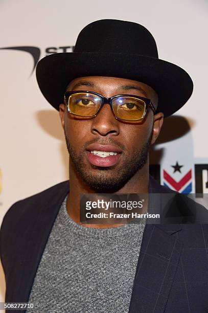 Football player Stepfan Taylor attends Glazer Palooza and Suits and Sneakers on February 3, 2016 in San Francisco, California.