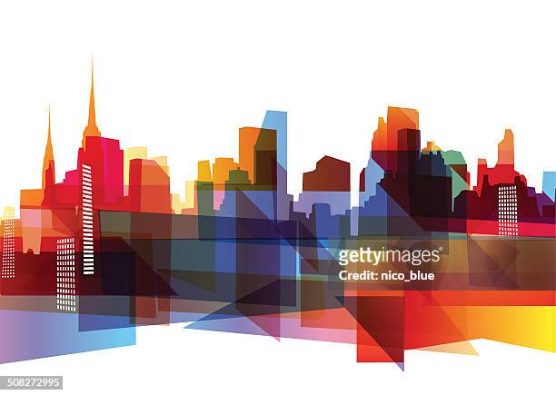 illustrazioni stock, clip art, cartoni animati e icone di tendenza di geometrico skyline della città - quadrato composizione