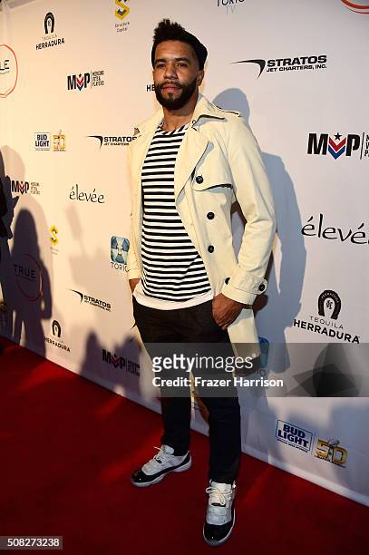 Football player Thomas DeCoud attends Glazer Palooza and Suits and Sneakers on February 3, 2016 in San Francisco, California.