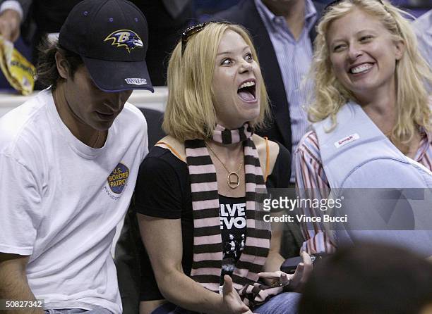 Actors Christina Applegate and husband Jonathon Schaech attend Game 4 of the Western Conference semi-finals between the San Antonio Spurs and the Los...