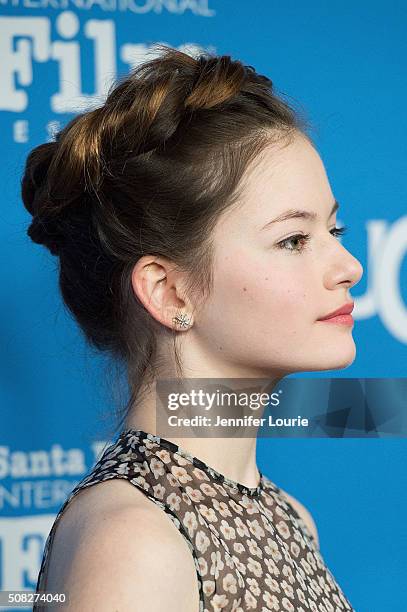 Actress Mackenzie Foy, hair detail, arrives at the opening night of the 31st Santa Barbara International Film Festival featuring "The Little Prince"...