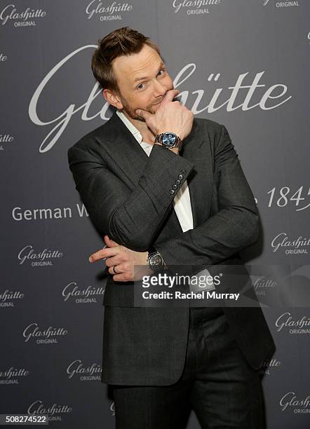 Actor Joel McHale attends the Glashutte Original celebrates the launch of manufactory book "Impressions" at Milk Studios on February 3, 2016 in Los...