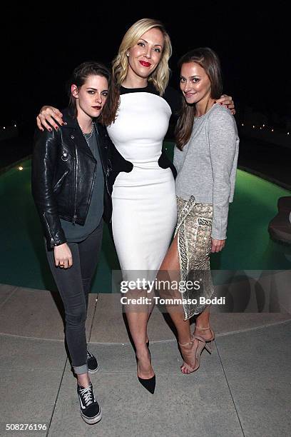 Actress Kristen Stewart, Stylist Tara Swennen and Marina Albright attend the Albright Fashion Library LA Launch on February 3, 2016 in Beverly Hills,...