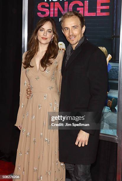 Actors Dakota Johnson and Jesse Johnson attend the "How To Be Single" New York premiere at NYU Skirball Center on February 3, 2016 in New York City.