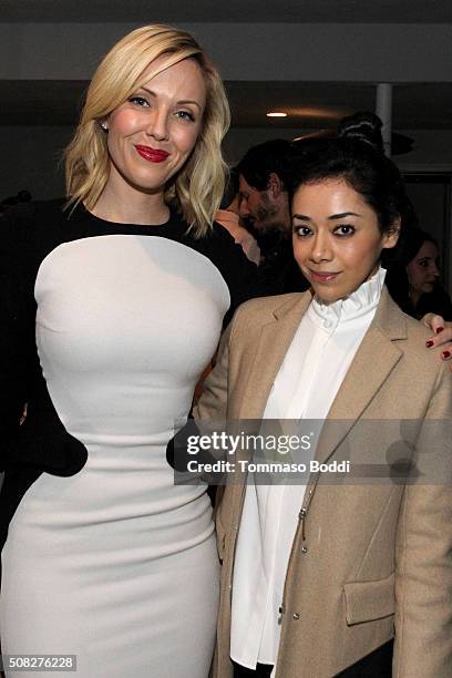 Stylist Tara Swennen and actress Aimee Garcia attend the Albright Fashion Library LA Launch on February 3, 2016 in Beverly Hills, California.