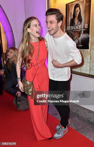 Alicia von Rittberg and Jannik Schuemann during the 'Die Hebamme II' Munich Premiere at Gloria Palast on February 3, 2016 in Munich, Germany.