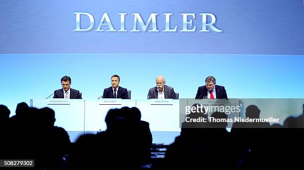 Wolfgang Bernhard, Bodo Uebber, Dieter Zetsche and Joerg Howe attend the Daimler AG annual press conference on February 4, 2016 in Stuttgart,...