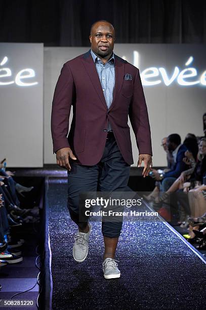 Model walks the runway during Glazer Palooza and Suits and Sneakers on February 3, 2016 in San Francisco, California.