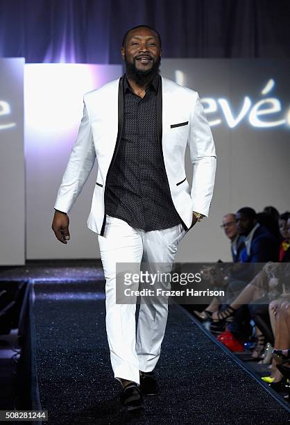 Model walks the runway during Glazer Palooza and Suits and Sneakers on February 3, 2016 in San Francisco, California.