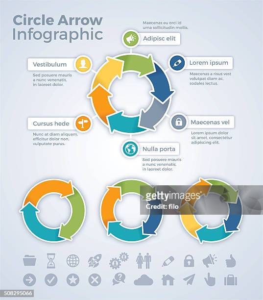 circle arrow infographic - five objects stock illustrations