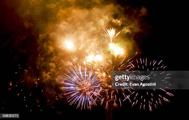 Fireworks explode over the 57th International Cannes Film Festival after party for the film "La Mala Educacion" on May 12, 2004 in Cannes, France.