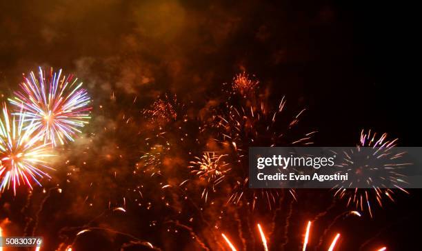 Fireworks explode over the 57th International Cannes Film Festival after party for the film "La Mala Educacion" on May 12, 2004 in Cannes, France.