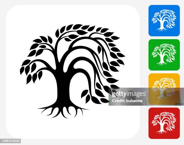 tree icon flat graphic design - willow tree stock illustrations