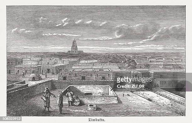 ilustrações, clipart, desenhos animados e ícones de timbuktu-capital mundial de cultura islâmica, publicado em 1882 - mali