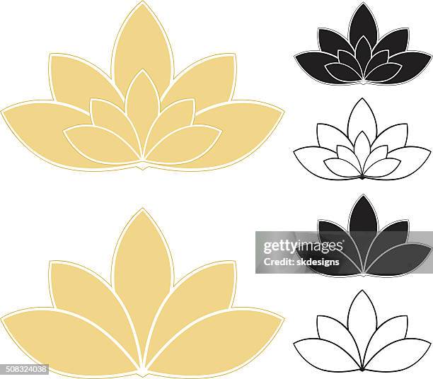 stockillustraties, clipart, cartoons en iconen met lotus flowers, water lilies set (gold, white, black), and icons - lotus
