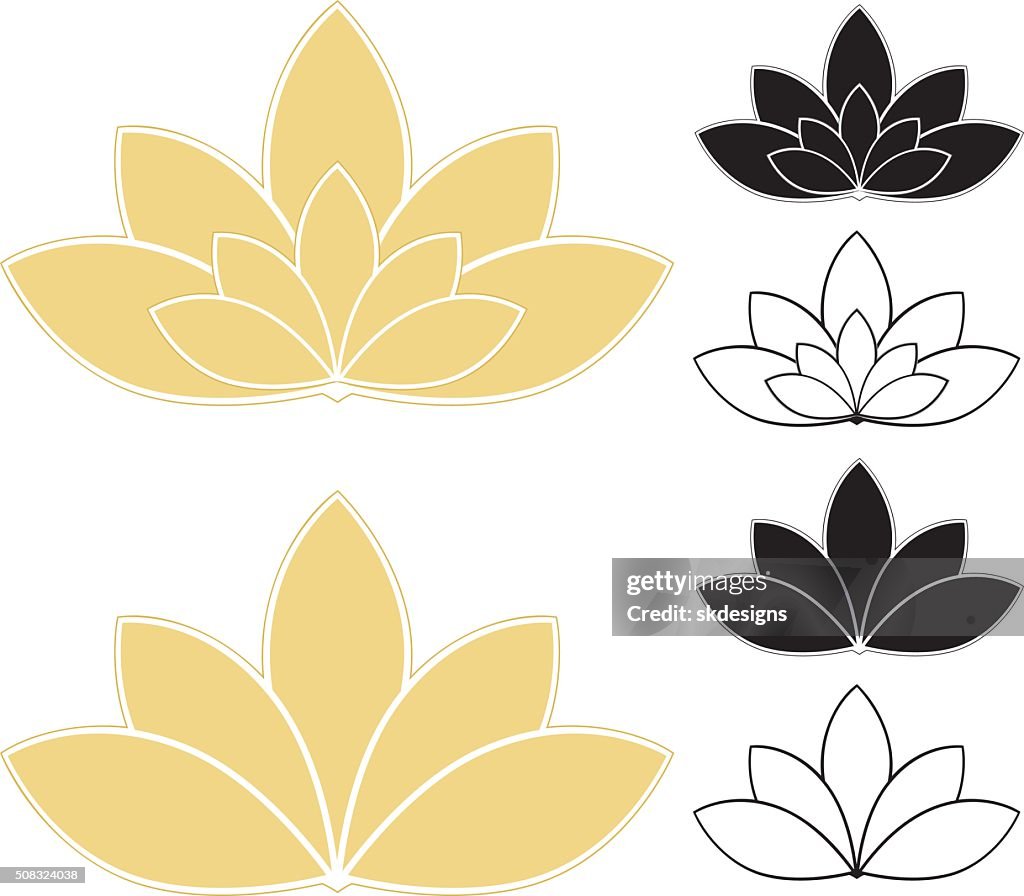 Lotus Flowers, Water Lilies Set (Gold, White, Black), and Icons