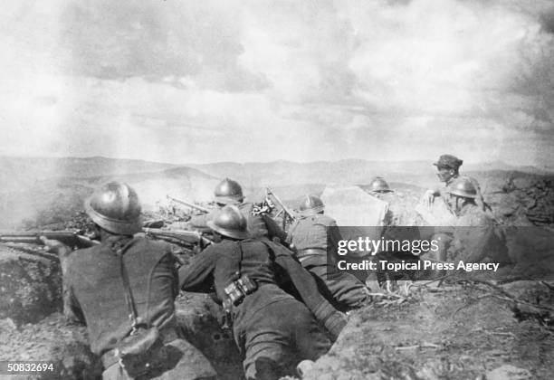 Greek soldiers in the trenches during the war with Turkey, September 1921.