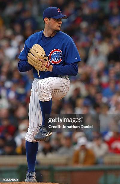 Matt Clement of the Chicago Cubs on the mound during the game against the New York Mets on April 25, 2004 at Wrigley Field in Chicago, Illinois. The...