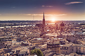 Aerial view of Bordeaux at sunset