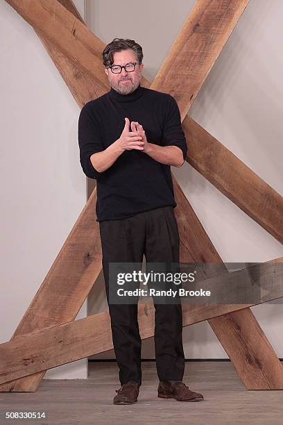 Designer Billy Reid greets everyone after his show during New York Fashion Week Men's Fall/Winter 2016 at Skylight at Clarkson Sq on February 3, 2016...