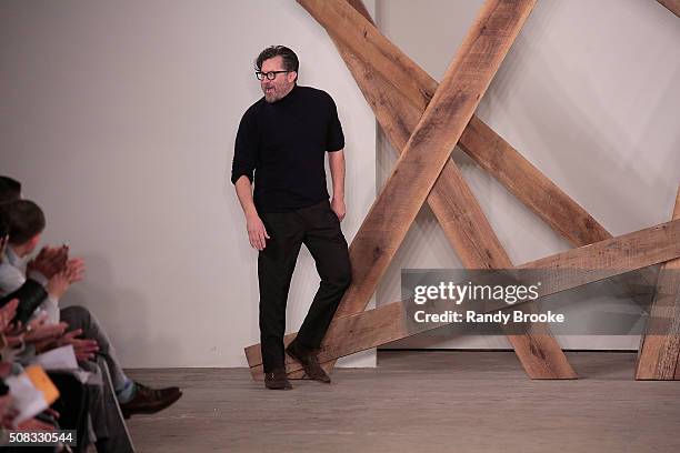 Designer Billy Reid greets everyone after his show during New York Fashion Week Men's Fall/Winter 2016 at Skylight at Clarkson Sq on February 3, 2016...