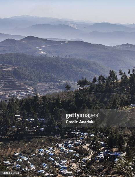 An aerial view of Yamadi camp in Lattakia, Syria on February 4, 2016 where Turkmen people, fled from their homes due to Russian and Assad Regime...