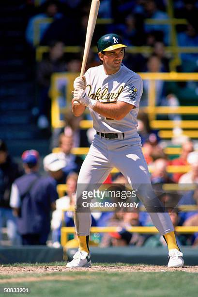 Billy Beane of the Oakland Athletics readies for the pitch during a game in 1989.